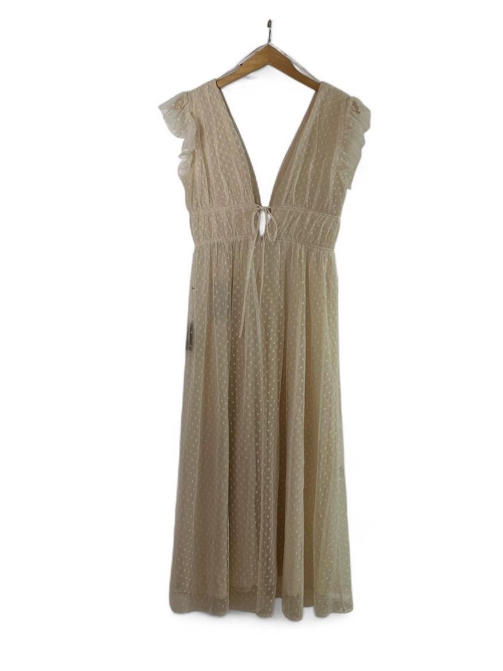 NWT Lulus Cream Tulle Polka Dot Wedding Reception Maxi Dress Ruffled Size Medium - Picture 5 of 8